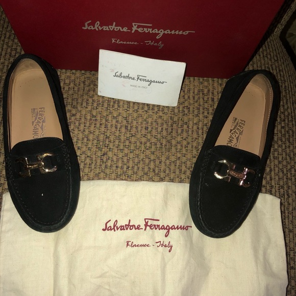Salvatore Ferragamo Girls Black Suede Moccasins
